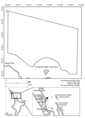 Map of Cape Rodney-Okakari Point Extension Marine Reserve.