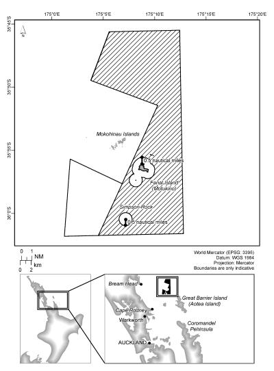 Map of Mokohīnau Islands Seafloor Protection Area