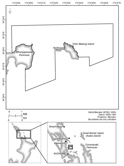 Map of Tiritiri Matangi Seafloor Protection Area