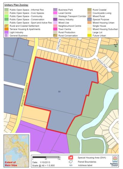 Map of Alexander Crescent special housing area