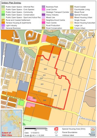Map of Flat Bush Murphy's Road special housing area