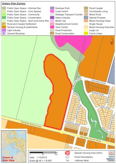 Map of Flat Bush School Road special housing area