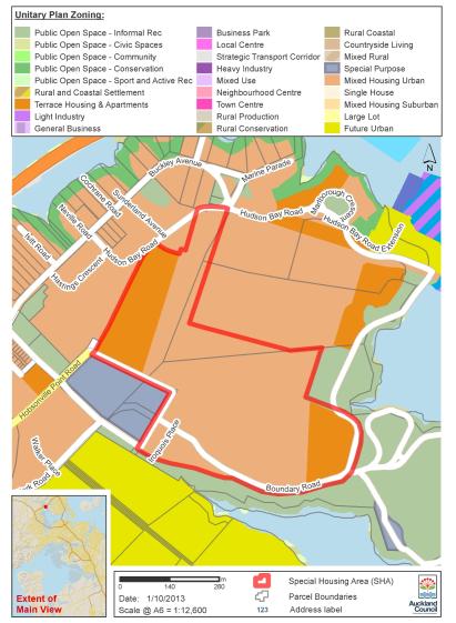 Map of Hobsonville Point (Catalina Precinct) and Marine Industry Precinct special housing area