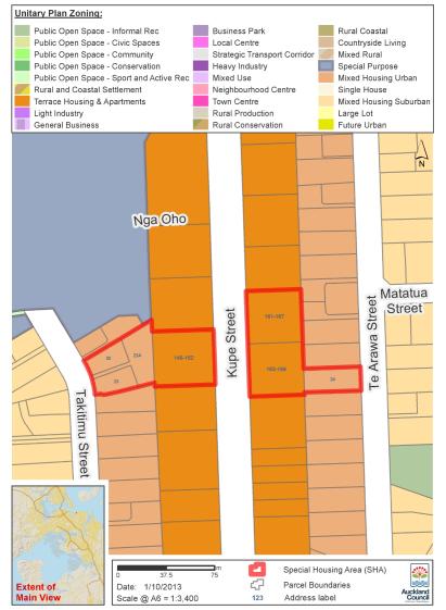 Map of Orakei–Ngati Whatua special housing area