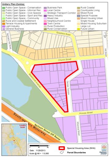 Map of George Terrace, Onehunga special housing area
