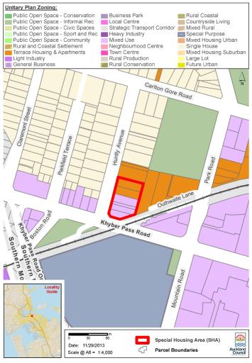 Map of Khyber Pass Road, Newmarket special housing area