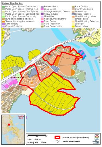 Map of Scott Point, Sunderland Precinct, Hobsonville and surrounds special housing area