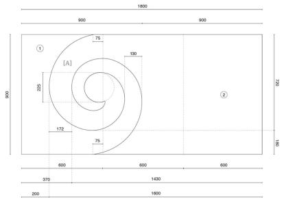 Technical diagram showing the measurements required for accurate construction of the koru