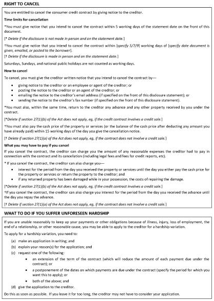 Disclosure Statement for Consumer Credit Contracts (other than revolving credit contracts) Page 4 of 5. 