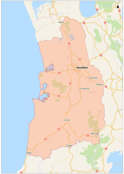 Map of Waikato part of alert level 3 area