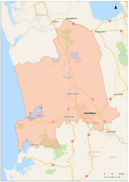 Map of Waikato part of alert level 3 area