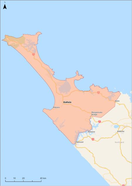 Map of upper Northland part of alert level 3 area